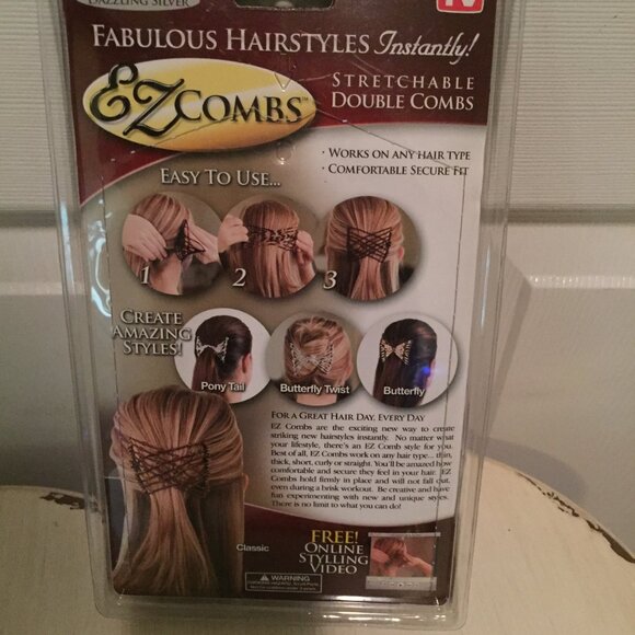 EZ Combs Stretchable Double Comb Silver and Brown Hair NEW - Picture 2 of 2